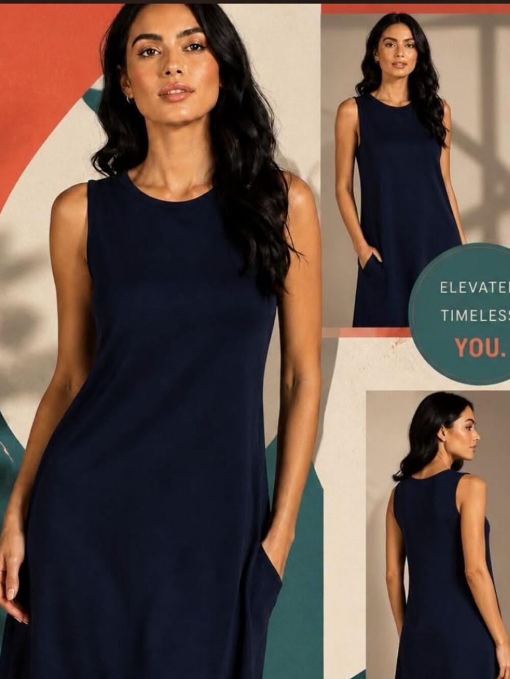 Time and Tru Navy Sleeveless A-Line Pocket Dress - Picture 2 of 4